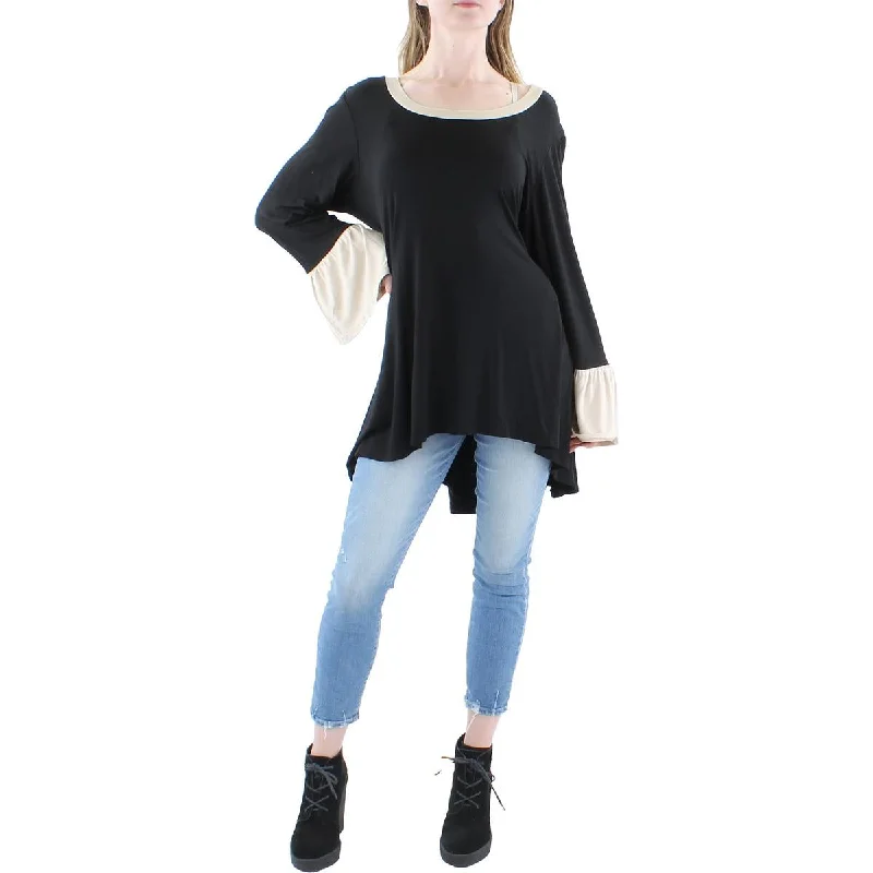 24seven Comfort Apparel Womens Tunic Contrast Trim Pullover Top Fitted Ribbed Sweater
