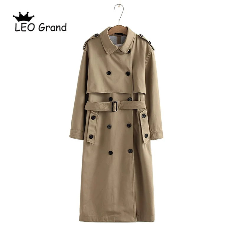 Vee Top women casual solid color double breasted outwear fashion sashes office coat chic epaulet design long trench 902229 Blouse Shirt Tunic