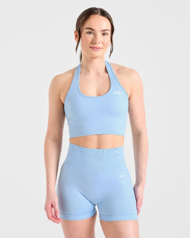 Empower Seamless Halterneck Crop Top - Sky Blue Lace Blend Ribbed Blend Corduroy Blend Empower Seamless Halterneck Crop Top - Sky Blue Lace Blend Ribbed Blend Corduroy Blend