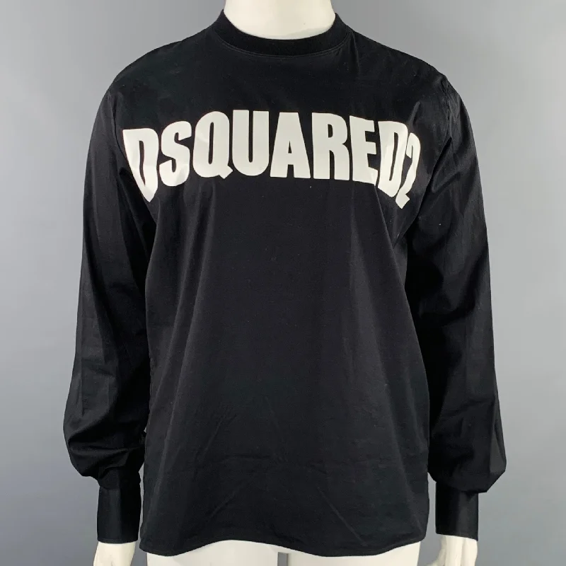 DSQUARED2 Size L Black White Logo Shirt Sleeves Pullover Box Sleeve Comfort