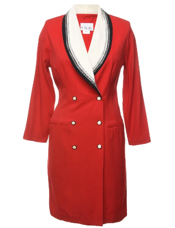 Red Coat Dress - L Pleated Ruffled tiered