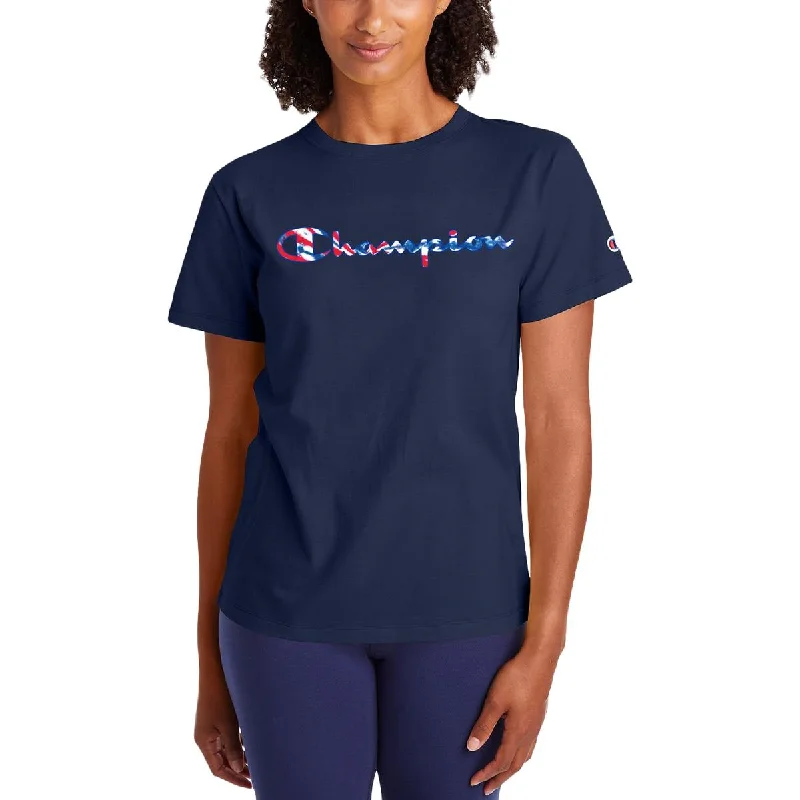 Champion Womens Americana Logo Cotton Pullover Top Ruffle Neck Pullover
