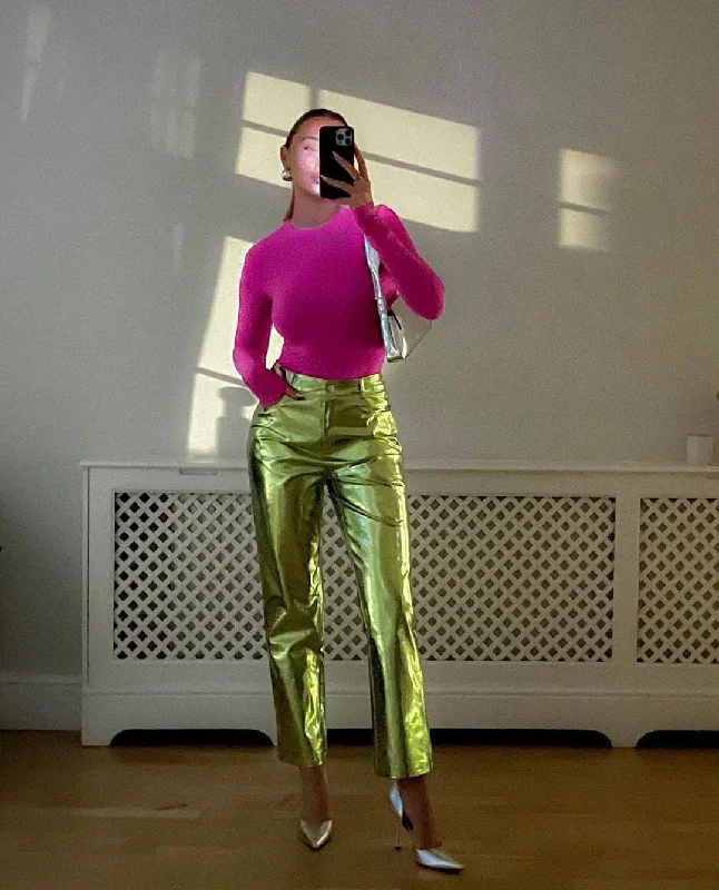 GREEN METALLIC TROUSER Trousers Flared Retro