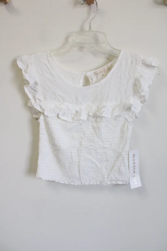 NEW Steve Madden Girl White Smocked Ruffle Crop Top | S Crop Top Seamless Stretchy