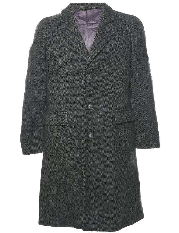 Herringbone Tweed Wool Coat - M Sequined Lace Ribbed