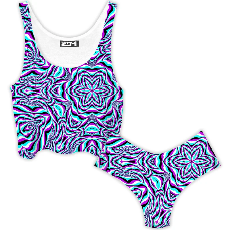 Aquarius Crop Top and Booty Shorts Combo Graphic Embroidered Appliqued
