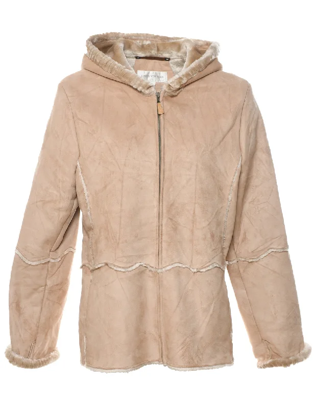 Light Brown Faux Fur Lined Shearling Coat - L Striped Polka Dot Floral