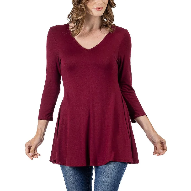 24seven Comfort Apparel Womens Solid Rayon Pullover Top Bell Sleeve Stylish