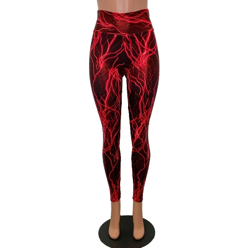 Red Lightning High Waist Leggings Comfortable Bootcut Workout Leggings