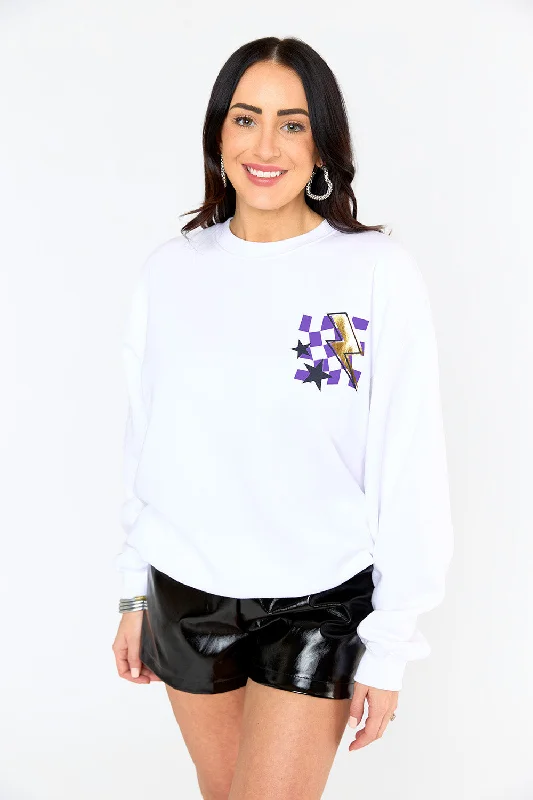 Devon Graphic Sweatshirt - Down Set Purple Hoodie with Magnetic Closure Innovative Modern