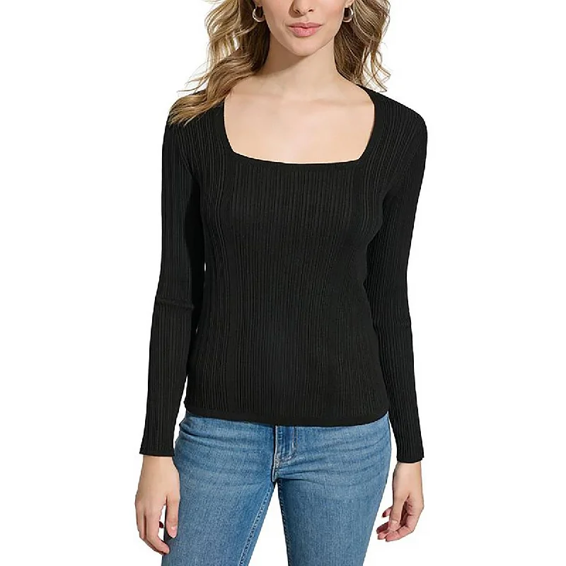 Calvin Klein Womens Knit Ribbed Pullover Sweater Gathered Sleeve Pullover