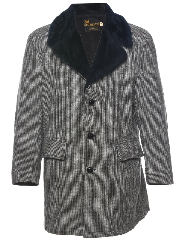 Checked Wool Coat - L Hooded Jacket Zipper Jacket Button Jacket