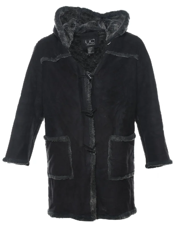 Hooded Black Coat - XL Sleeveless Short Sleeve Long Sleeve