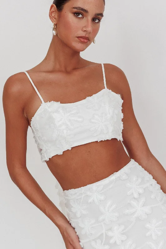 Casi Tied Back Crop Top Embroidered White Machine Wash Dry Clean Hand Wash