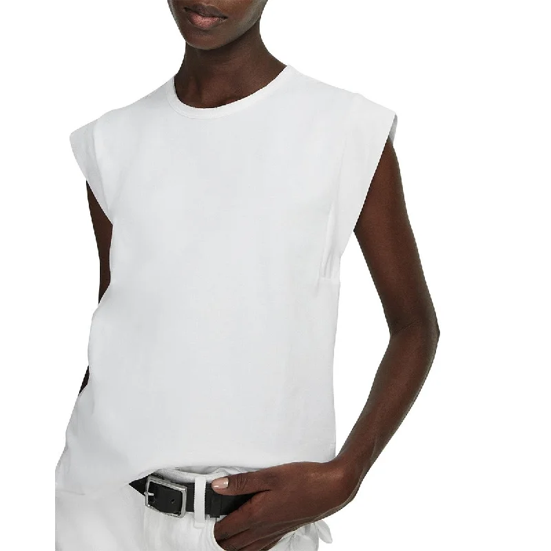 Rag & Bone Womens Cotton Cap Sleeve Pullover Top Ribbed Crew Neck