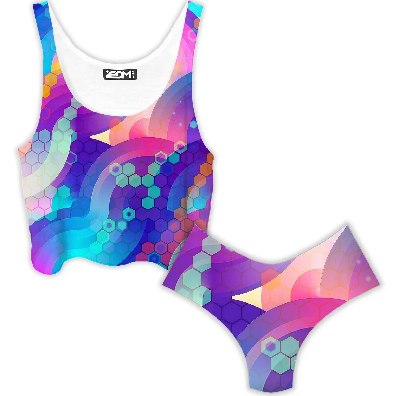 Bubbly Crop Top and Booty Shorts Combo Thin Crop Top Open Front Quick Dry