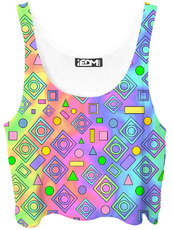 Free Spirit Geometric Crop Top Welt Pockets Slit Pockets Flap Pockets