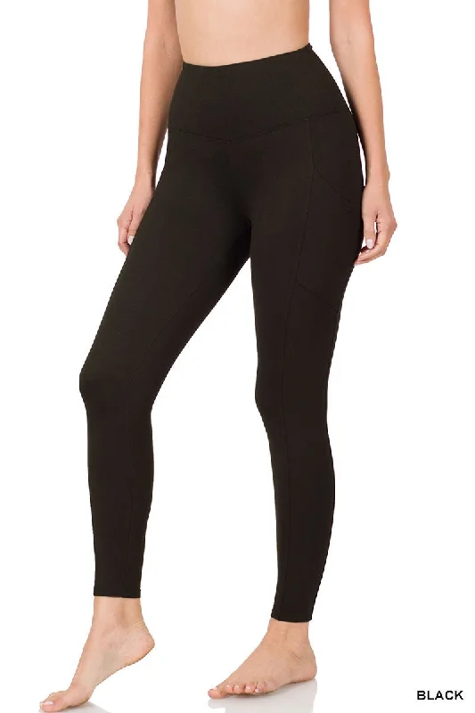 BLACK BRUSHED MICROFIBER FULL LENGTH LEGGINGS w/ POCKETS Trendy Side-Pocket Leggings BLACK BRUSHED MICROFIBER FULL LENGTH LEGGINGS w/ POCKETS Trendy Side-Pocket Leggings