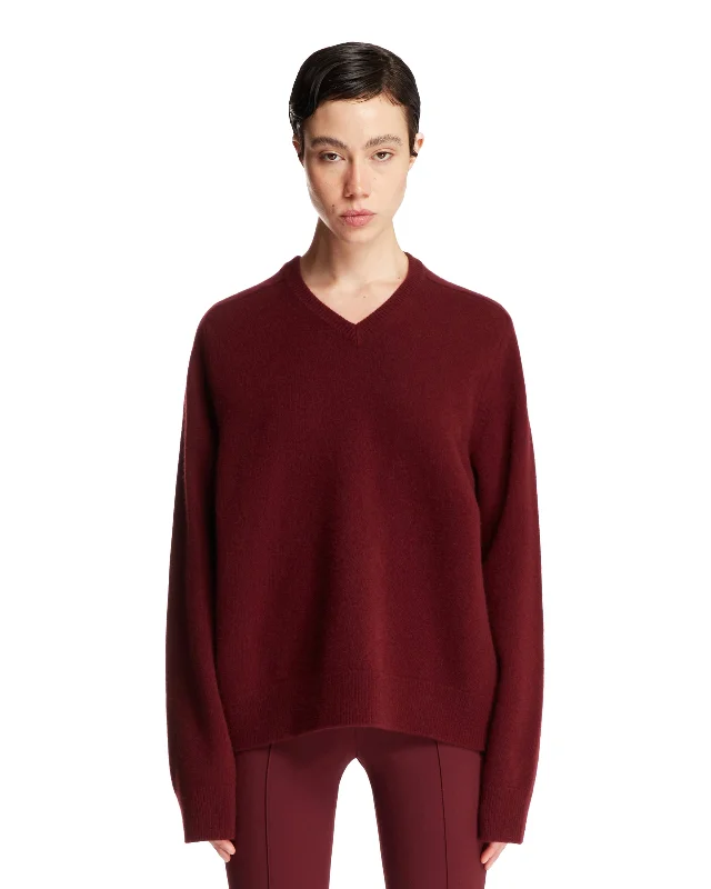 Pullover Con Scollo A V Rosso Slit Sleeve Stylish