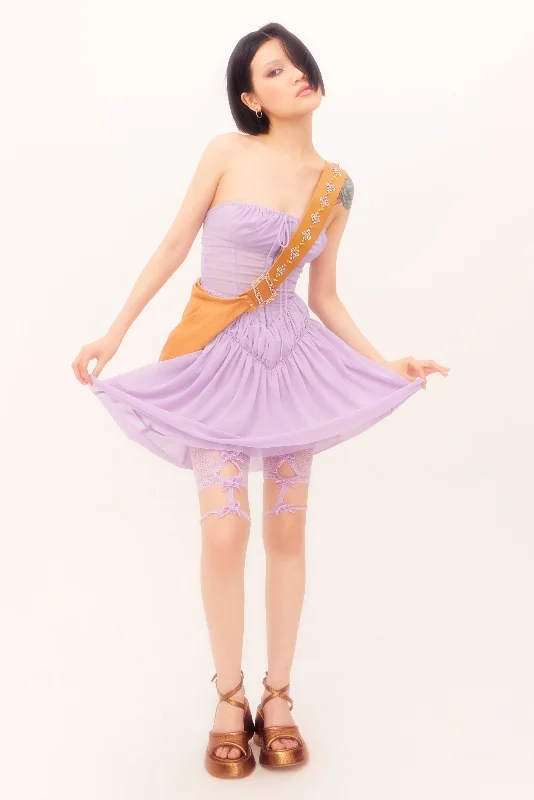 Nodress Purple Bowknot  Lace Short Leggings Elegant Casual Fit Leggings