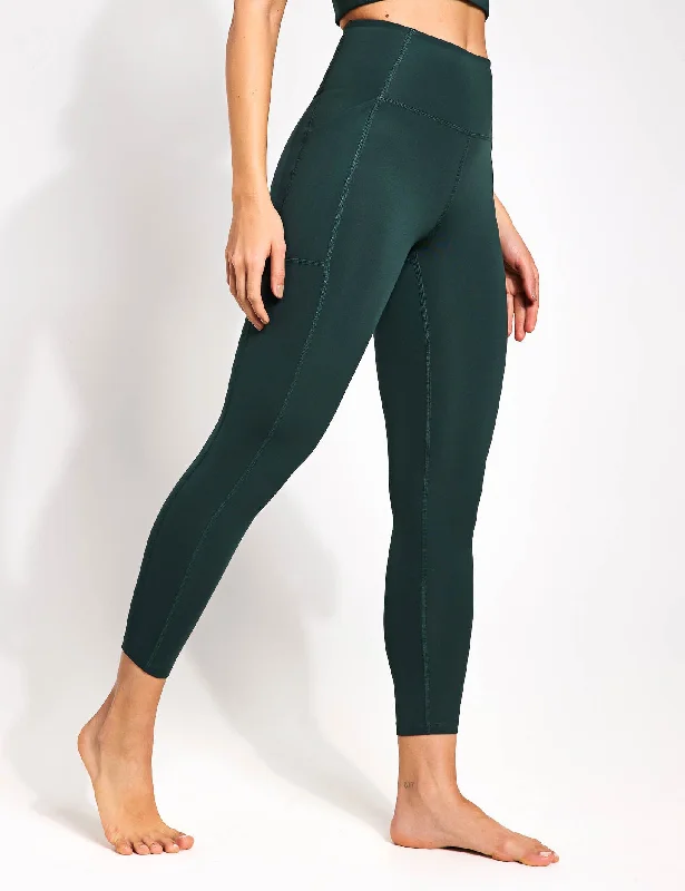 High Waisted 7/8 Pocket Legging - Moss Trendy Sporty Compression Leggings