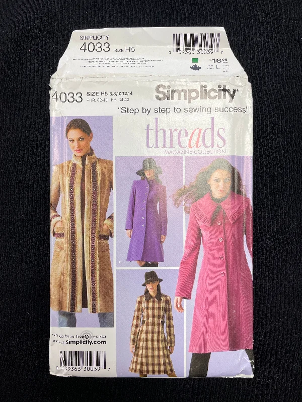 2006 Simplicity 4033 Sewing Pattern - Women's Coats FACTORY FOLDED Coat Overcoat Trench Coat