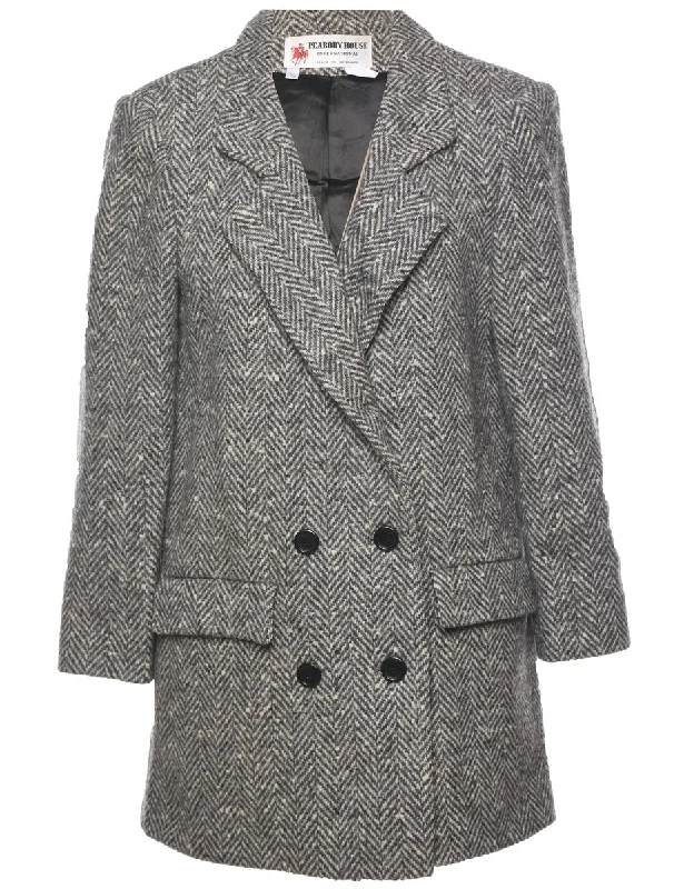Herringbone Tweed Wool Coat - L Chenille Brocade Lace