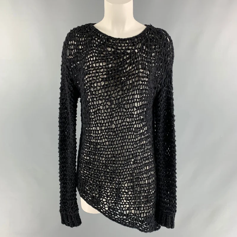 HELMUT LANG Size P Black Alpaca Blend See Through Asymmetrical Pullover Short Sleeve Top