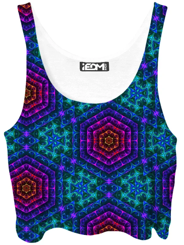 Cracked Mind Cold Crop Top Asymmetrical Pockets Print