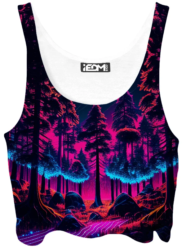 Neon Forest Crop Top Collared Crew Neck Turtle Neck