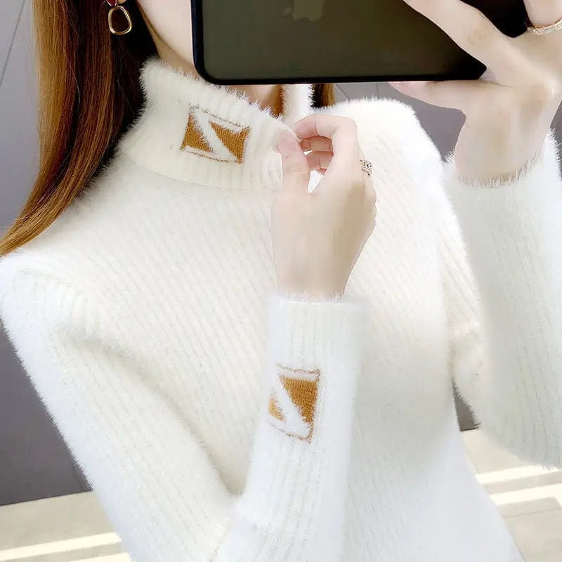 High Collar Pullover Sweater Women Mink Letter Jacquard Underlay Solid Western Knit Undercoat Autumn Winter Pullover Sweater Halter Neck Top High Collar Pullover Sweater Women Mink Letter Jacquard Underlay Solid Western Knit Undercoat Autumn Winter Pullover Sweater Halter Neck Top