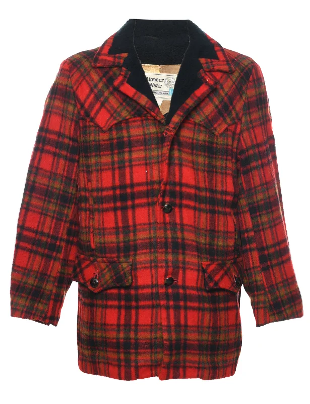 Plaid Wool Coat - M Tailored Straight A-Line
