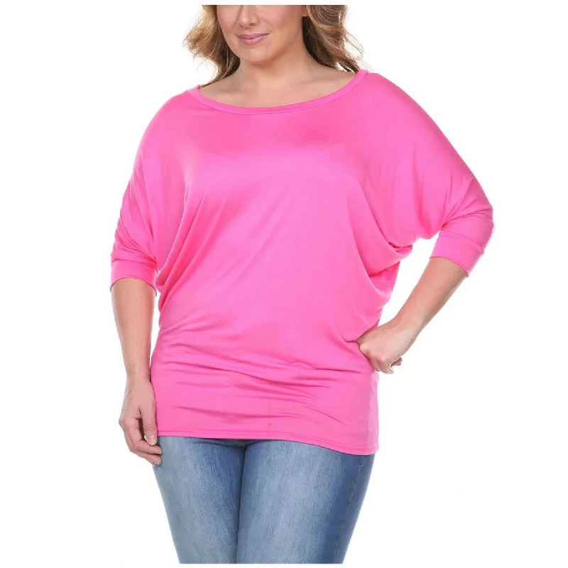 White Mark Womens Plus Jersey Batwing Sleeves Pullover Top Long Sleeve Pullover