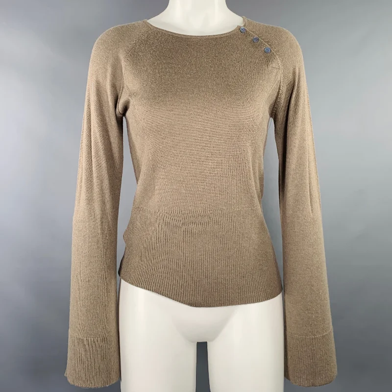MAXSTUDIO Size S Taupe Cashmere Blend Knit Long Sleeve Pullover Cold Shoulder Design MAXSTUDIO Size S Taupe Cashmere Blend Knit Long Sleeve Pullover Cold Shoulder Design
