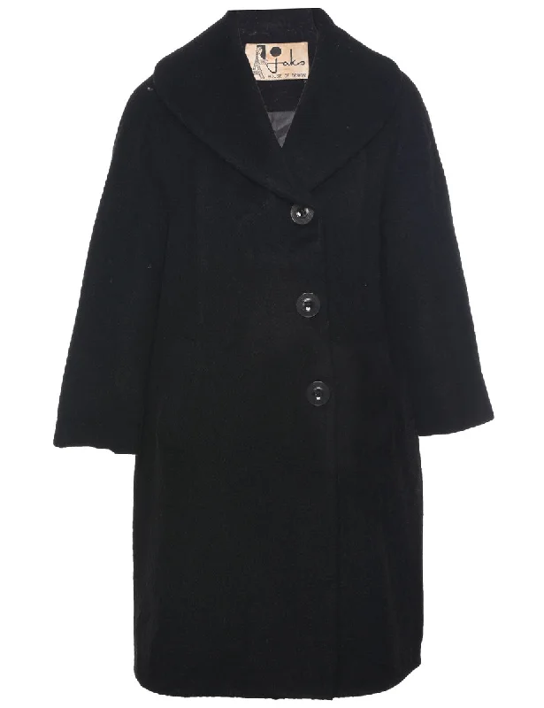 Single Breasted Wool Coat - M Trim Padded Insulated