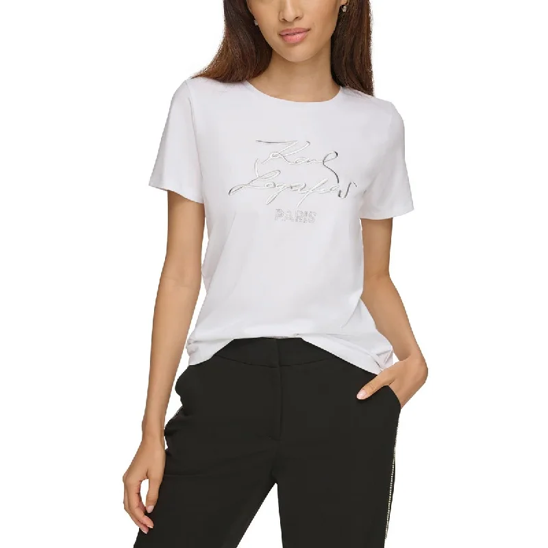 Karl Lagerfeld Paris Womens Embellished Crewneck Pullover Top Ruffle Sleeve Feminine Karl Lagerfeld Paris Womens Embellished Crewneck Pullover Top Ruffle Sleeve Feminine