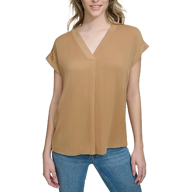 Calvin Klein Womens Layered Sheer Pullover Top Square Neck Pullover