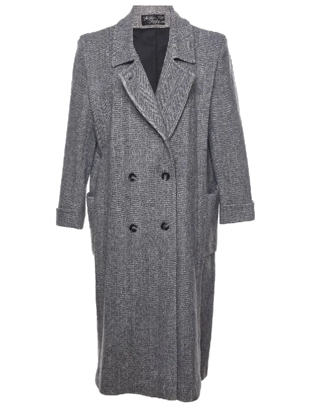 Herringbone Tweed Wool Coat - L Jersey Tulle Batik