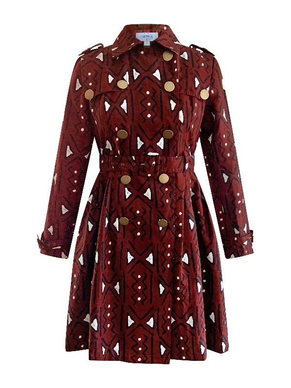 TRIBAL PRINT TRENCH COAT DRESS Toggle Coat Shawl Collar Coat Notch Collar Coat