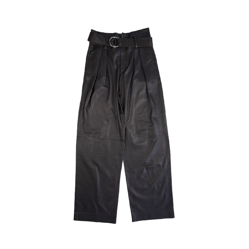 Iro Leather Trousers - Women's 38 Wide Leg Loose Fit Mid Waist