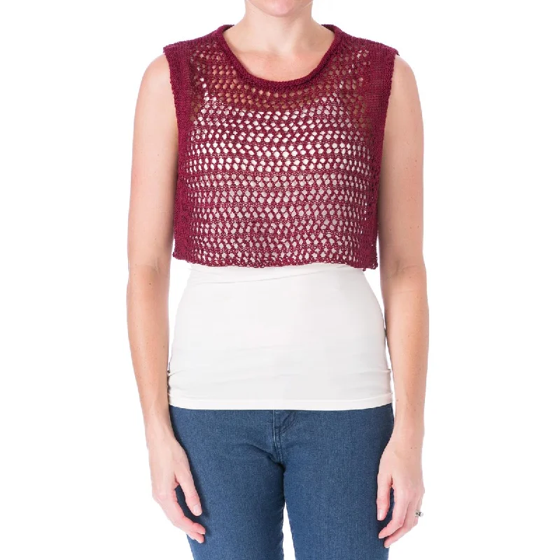 Elizabeth and James Womens Cord Pointelle Linen Sleeveless Crop Top Modern Contemporary Chic