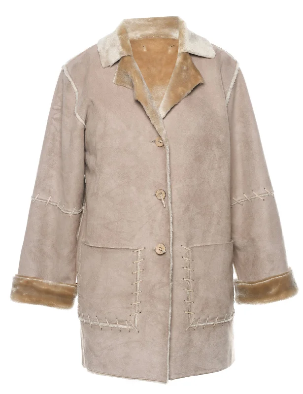Single Breasted Shearling Lining Coat - M Striped Polka Dot Solid