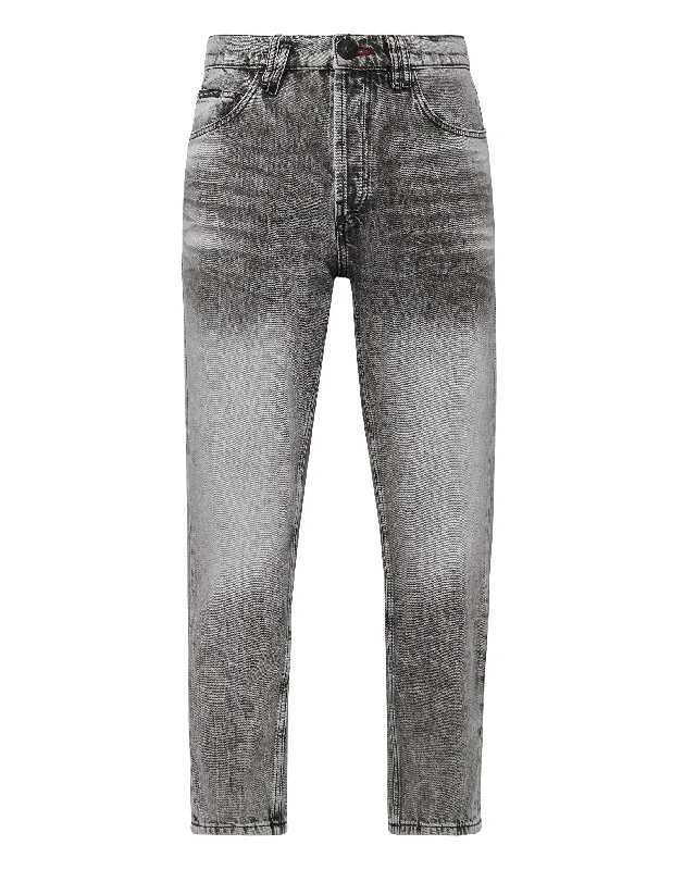 Denim Trousers Carrot Fit Iconic Plein Trousers Evening Elegant