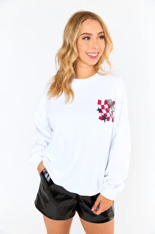 Devon Graphic Sweatshirt - Down Set Red Hoodie with Snap Buttons Easy Quick