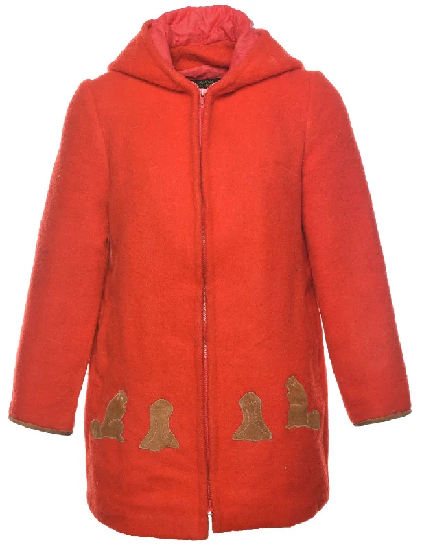 Hooded Wool Coat - S Appliqued Beaded Sequined