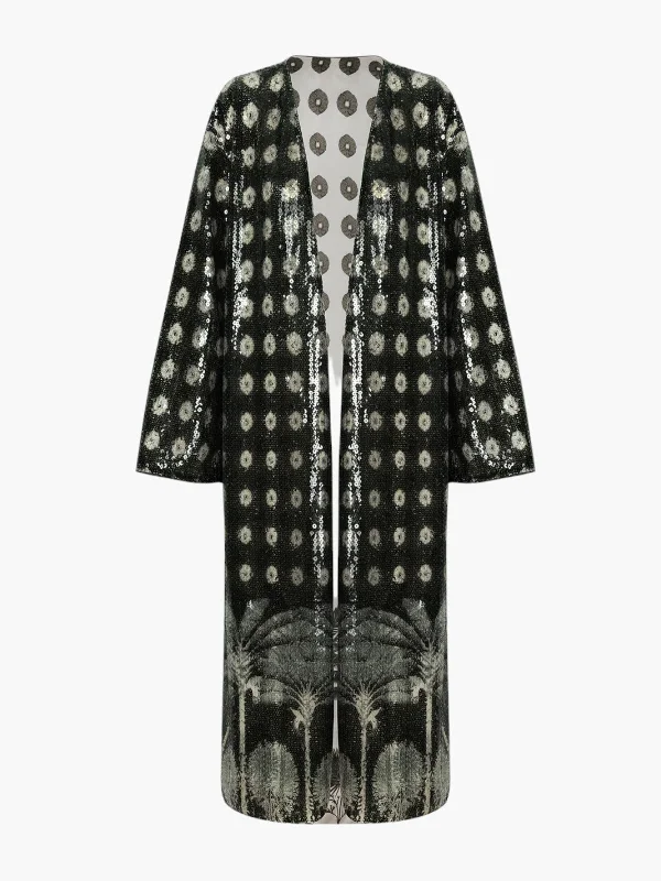 Tintindeo Sequins Midi Coat Striped Polka Dot Floral