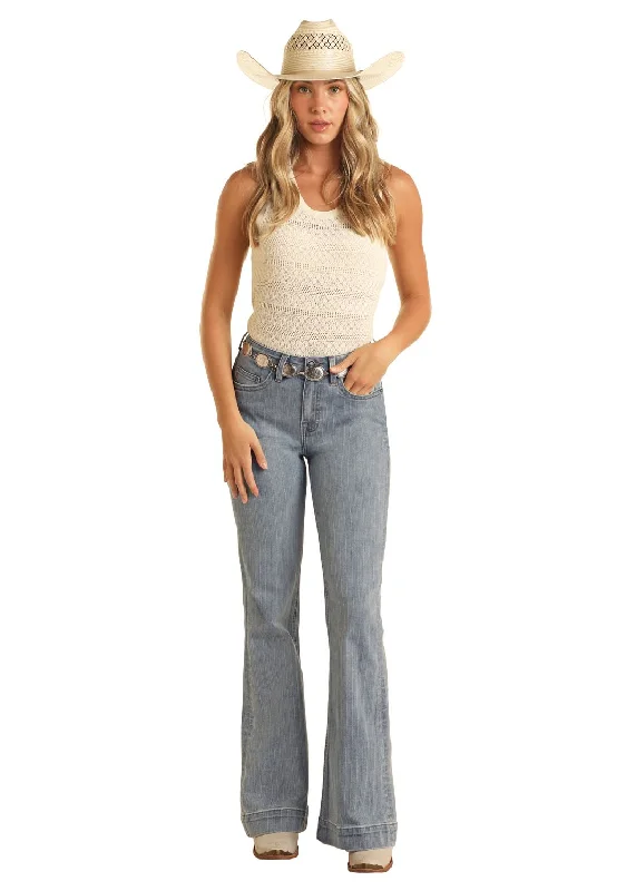 Women's Rock & Roll Jacquard Stripe Trouser Jean Trousers Palazzo Wide Leg