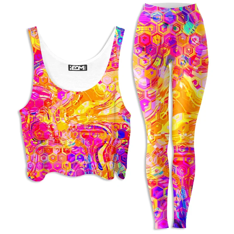 Ornate Drip Crop Top and Leggings Combo Chenille Brocade Lace