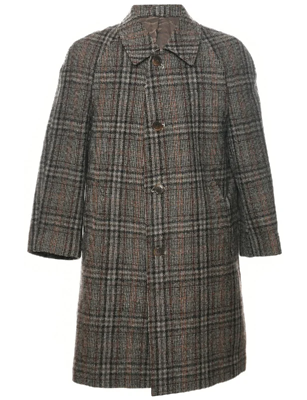 Checked Pattern Wool Coat - M Parka Down Jacket Wool Coat