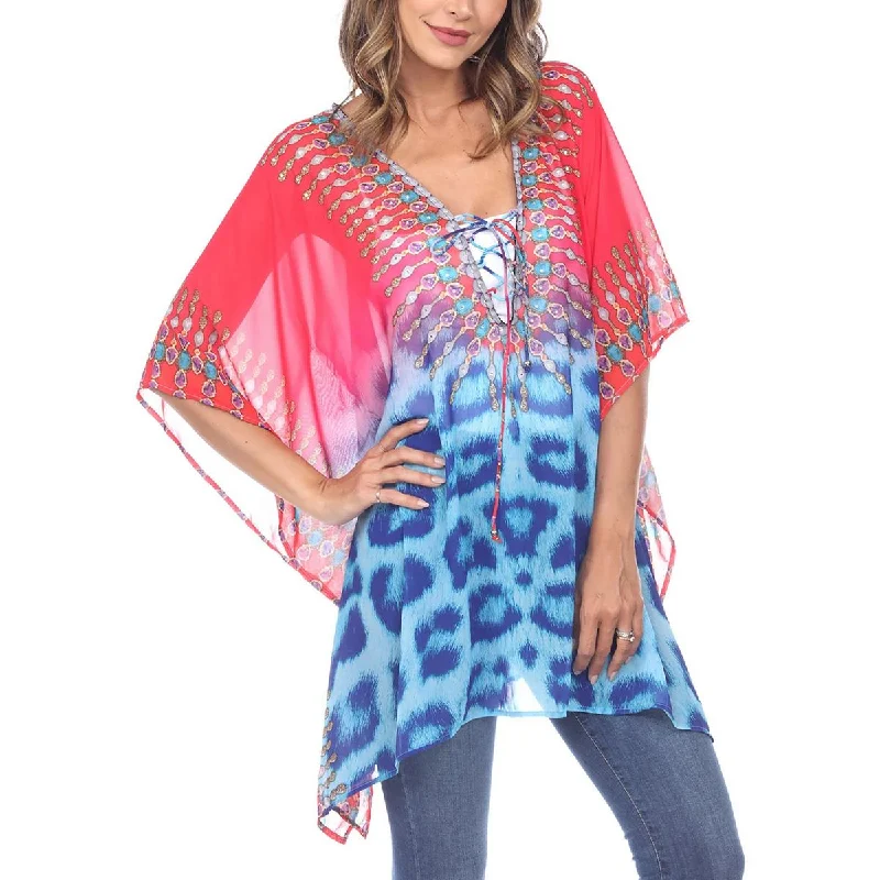 White Mark Womens Animal Print Caftan Pullover Top Fitted Ribbed Sweater